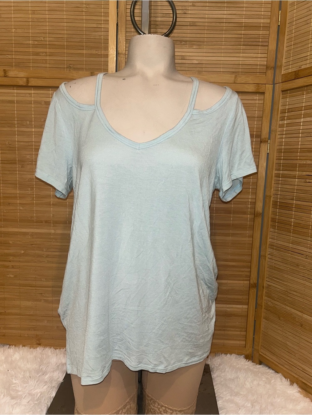 VS Victorias Secret PINK Shirt Top Cold Shoulder Super Soft small light blue